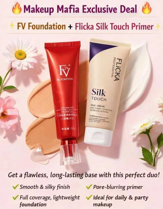 2 in 1 Makeup & Skincare Bundle, Flicka Glowy Primer + FV Foundation
