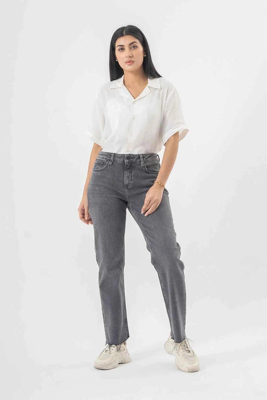 High Waist Grey Denim Pants for a Trendy Minimal Look